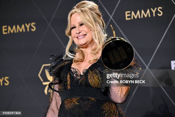 Outstanding Supporting Actress in a Drama Series Jennifer Coolidge, The White Lotus, poses in the press room during the 75th Emmy Awards at the...