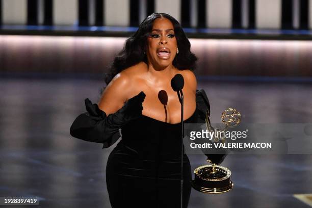 Outstanding Supporting Actress in a Limited/Anthology Series or Movie Niecy Nash-Betts, DahmerMonster: The Jeffrey Dahmer Story, speaks onstage...