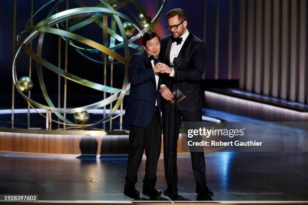 Los Angeles, CA Ken Jeong and Joel McHale at the 75th Primetime Emmy Awards at the Peacock Theater in Los Angeles, CA, Monday, Jan. 15, 2024.