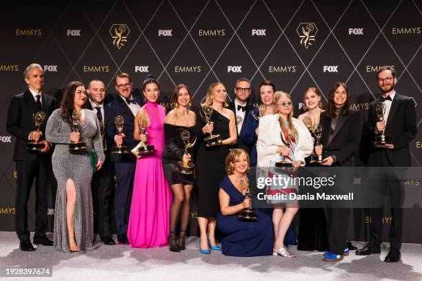 Los Angeles, CA The cast of "Last Week Tonight With John Oliver," wins an Emmy for the Outstanding Scripted Variety Series at the 75th Primetime Emmy...