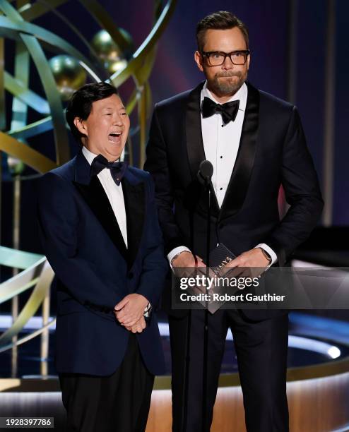 Los Angeles, CA Ken Jeong and Joel McHale at the 75th Primetime Emmy Awards at the Peacock Theater in Los Angeles, CA, Monday, Jan. 15, 2024.