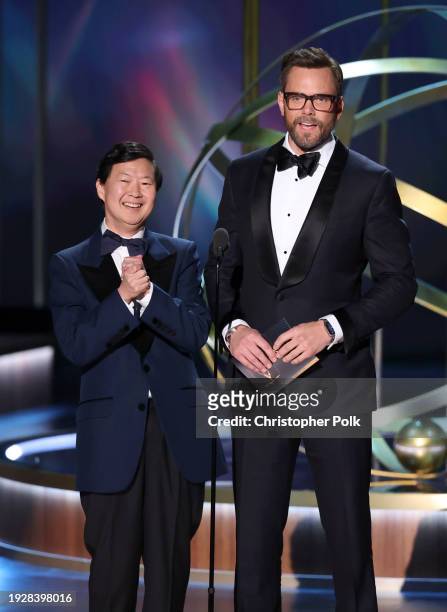 Ken Jeong and Joel McHale present the Outstanding Reality Competition Program award onstage at the 75th Primetime Emmy Awards held at the Peacock...
