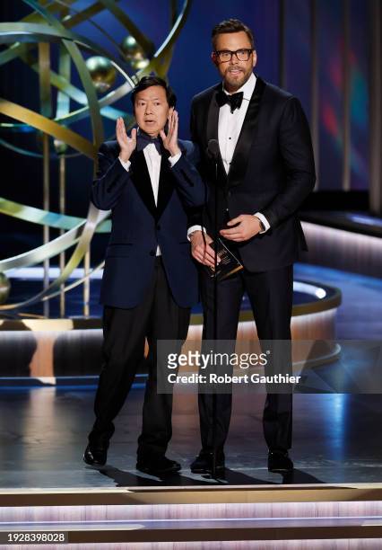 Los Angeles, CA Ken Jeong and Joel McHale at the 75th Primetime Emmy Awards at the Peacock Theater in Los Angeles, CA, Monday, Jan. 15, 2024.