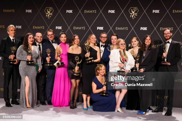Los Angeles, CA The cast of "Last Week Tonight With John Oliver," wins an Emmy for the Outstanding Scripted Variety Series at the 75th Primetime Emmy...
