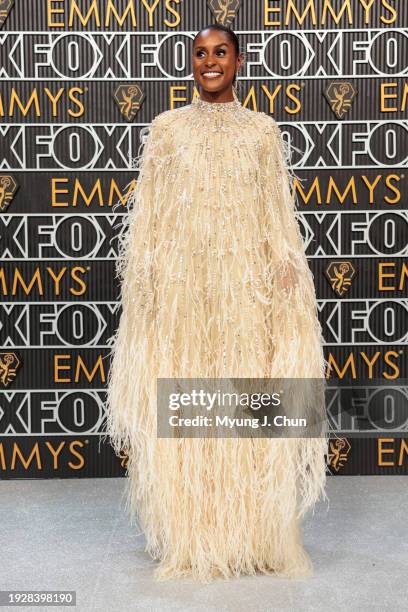 Los Angeles, CA Issa Rae arriving at the 75th Primetime Emmy Awards at the Peacock Theater in Los Angeles, CA, Monday, Jan. 15, 2024.