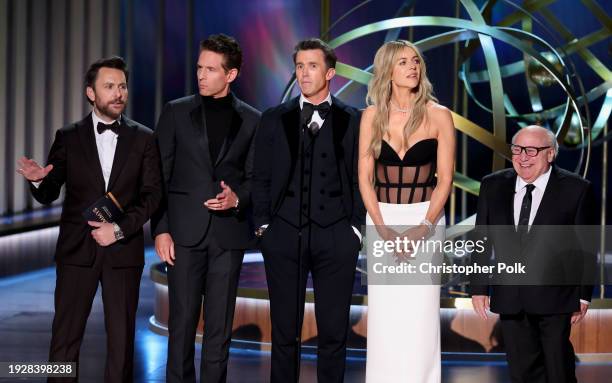 Charlie Day, Glenn Howerton, Rob McElhenney, Kaitlin Olson and Danny DeVito at the 75th Primetime Emmy Awards held at the Peacock Theater on January...