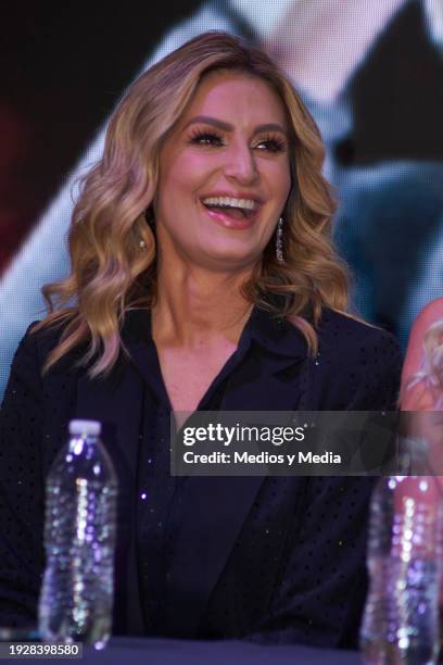 Anette Cuburu attends during a press conference `Hijas de su madre´at teatro Versalles on January 12, 2024 in Mexico City, Mexico.