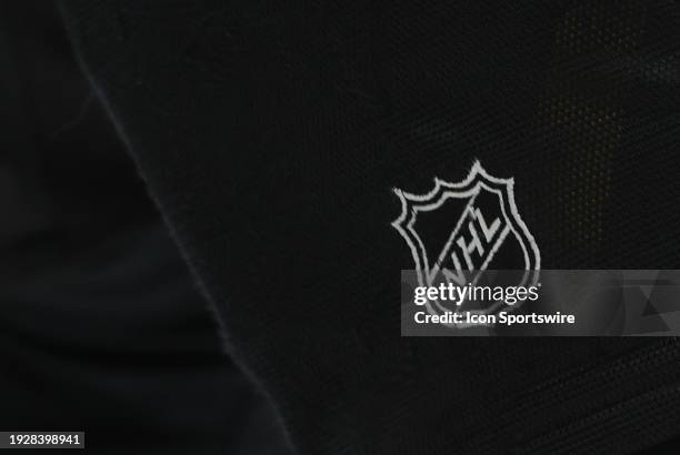 General view of the NHL logo on a pair of game pants during the NHL game between New Jersey Devils and Boston Bruins on January 15 at TD Garden in...