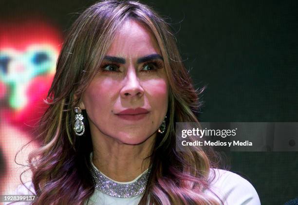 Aylin Mujica attends during a press conference `Hijas de su madre´at teatro Versalles on January 12, 2024 in Mexico City, Mexico.