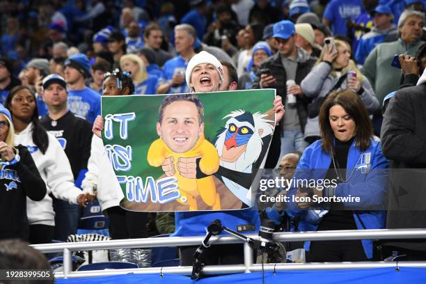 Detroit Lions fans show their signs during the NFC Wild Card game between the Detroit Lions and the Los Angeles Rams game on Sunday January 14, 2023...