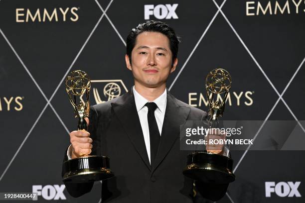 Actor Steven Yeun, winner of Outstanding Lead Actor In A Limited Or Anthology Series Or Movie and Outstanding Limited Or Anthology Series for "Beef,"...