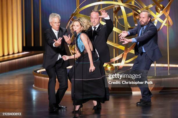 Greg Germann, Calista Flockhart, Gil Bellows and Peter MacNicol onstage at the 75th Primetime Emmy Awards held at the Peacock Theater on January 15,...