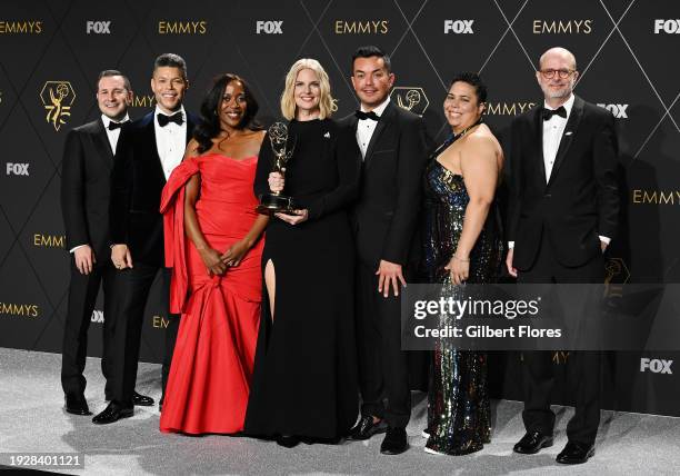 Rich Ferraro, Wilson Cruz, Liz Jenkins, Sarah Kate Ellis, Anthony Allen Ramos, and Nick Adams of GLAAD, winners of the Governors Award, pose in the...