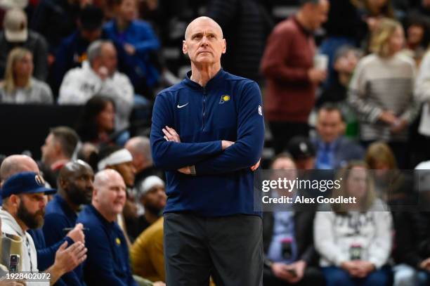 Head coach Rick Carlisle of the Indiana Pacers looks on during the second half against the Utah Jazz at Delta Center on January 15, 2024 in Salt Lake...