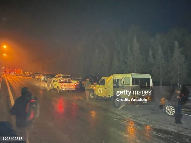 Police and soldiers take security measures after unmanned aerial vehicle attacks in Erbil, Iraq on January 16, 2024. Several explosions were reported...