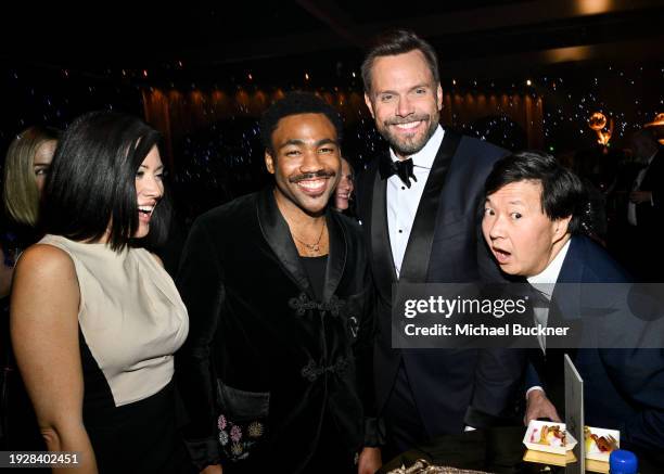 Donald Glover, Joel McHale and Ken Jeong at the 75th Emmy Gala held at the Los Angeles Convention Center on January 15, 2024 in Los Angeles,...