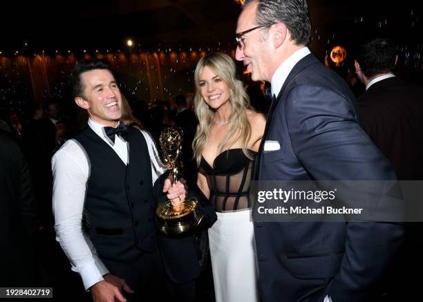 Rob McElhenney, Kaitlin Olson and Charlie Collier at the 75th Emmy Gala held at the Los Angeles Convention Center on January 15, 2024 in Los Angeles,...