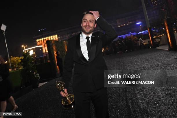 Actor Kieran Culkin, with his award for Outstanding Lead Actor In A Drama Series for "Succession", attends the 75th Emmy Awards Governors Gala at the...