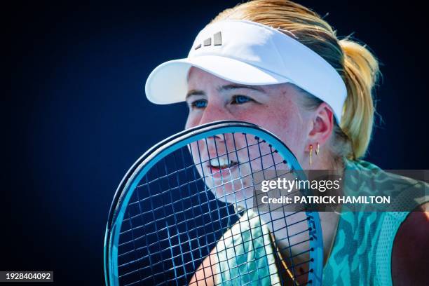 Clara Tauson pictured in action during a tennis match between Belgian Minnen and Danish Tauson, in round 1 of the women's singles tournament at the...