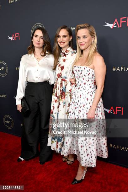 Sophie Mas, Natalie Portman and Reese Witherspoon attend the AFI Awards at Four Seasons Hotel Los Angeles at Beverly Hills on January 12, 2024 in Los...