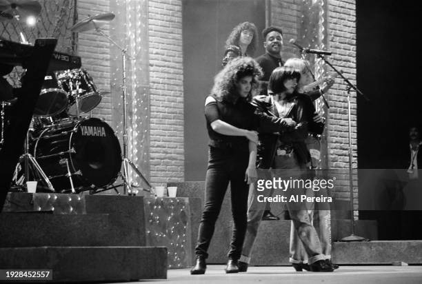 Freestyle vocal group Expose performs at the Apollo Theater at a taping of "Showtime At The Apollo" on September 24, 1989 in New York City.