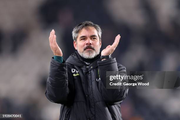 David Wagner, Manager of Norwich City, applauds the fans following the Sky Bet Championship match between Hull City and Norwich City at MKM Stadium...