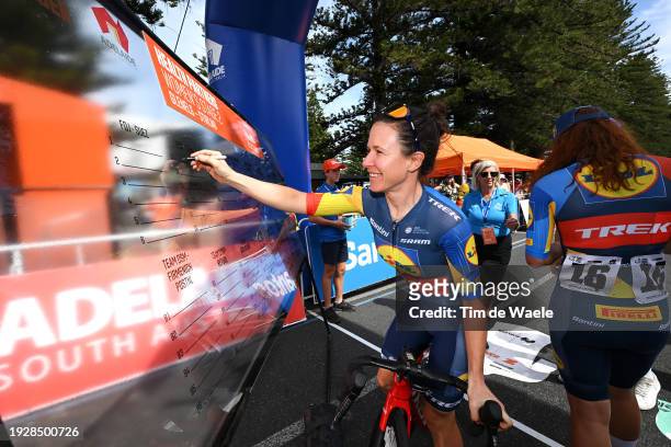 Amanda Spratt of Australia and Team Lidl-Trek signing prior to the 8th Santos Women's Tour Down Under 2024, Stage 2 a 104.2km stage from Glenelg to...