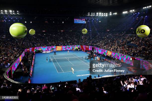 General view of Rod Laver Arena during the Kids Tennis Day Arena Spectacular ahead of the 2024 Australian Open at Melbourne Park on January 13, 2024...