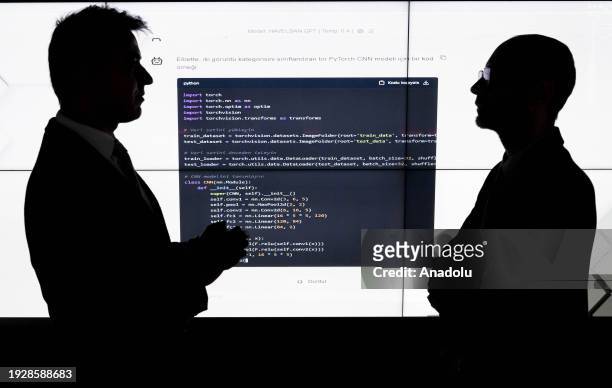 People are seen in front of a code written by 'HAVELSAN GPT' was produced within the scope of artificial intelligence studies by HAVELSAN, which...