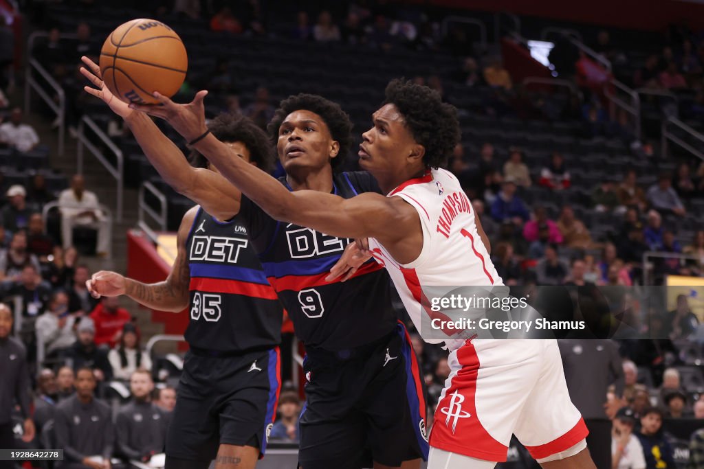 Houston Rockets Thompson Ausar Thompson of the Detroit Pistons battles for a loose ball... News ...