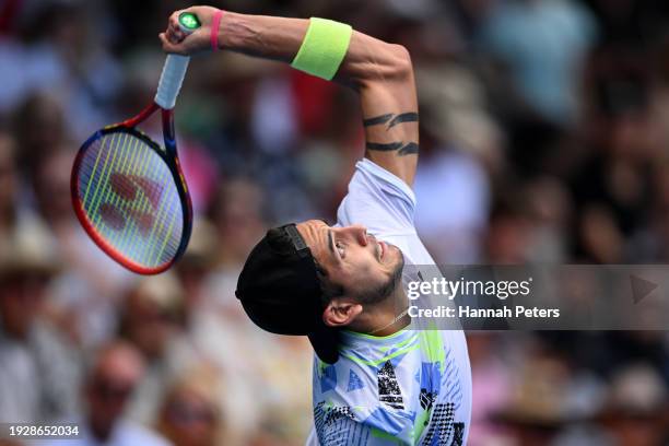 Alejandro Tabilo of Chile serves during the Men's singles final match against Taro Daniel of Japan during the 2024 Men's ASB Classic at ASB Tennis...