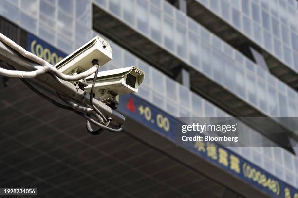 Surveillance camera outside the Shenzhen Stock Exchange building in Shenzhen, China, on Tuesday, Jan. 16, 2024. The China stock rout has run so deep...