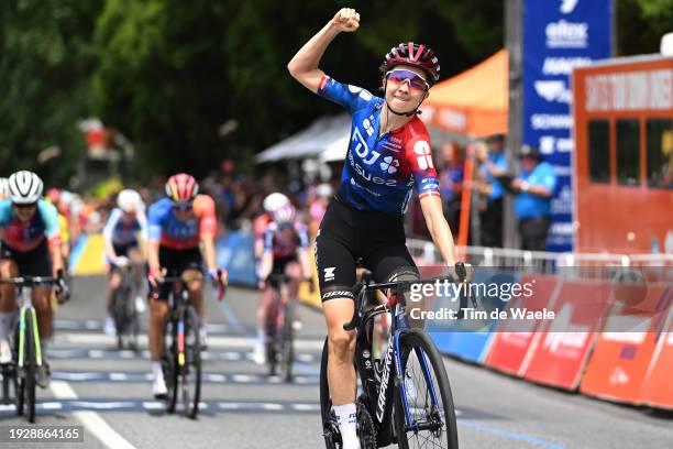 Cecilie Uttrup Ludwig of Denmark and Team Fdj-Suez celebrates at finish line as stage winner during the 8th Santos Women's Tour Down Under 2024,...