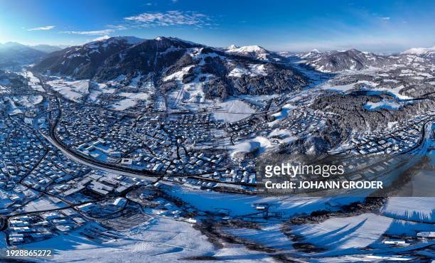 General view of the snow-covered area ahead of the first training of the men's Downhill of FIS ski alpine world cup in Kitzbuehel, Austria on January...
