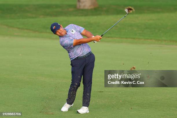 Byeong Hun An of South Korea plays a shot on the 16th hole during the second round of the Sony Open in Hawaii at Waialae Country Club on January 12,...