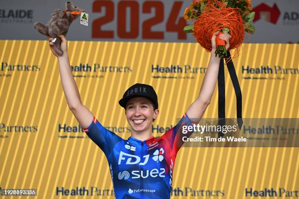 Cecilie Uttrup Ludwig of Denmark and Team Fdj-Suez celebrates at podium as stage winner during the 8th Santos Women's Tour Down Under 2024, Stage 2 a...