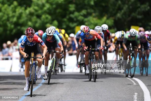 Cecilie Uttrup Ludwig of Denmark and Team Fdj-Suez sprint at finish line to win the 8th Santos Women's Tour Down Under 2024, Stage 2 a 104.2km stage...