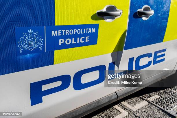 Sign and logo for the Metropolitain Police in the side of a police van on 15th January 2024 in London, United Kingdom. The Metropolitan Police...