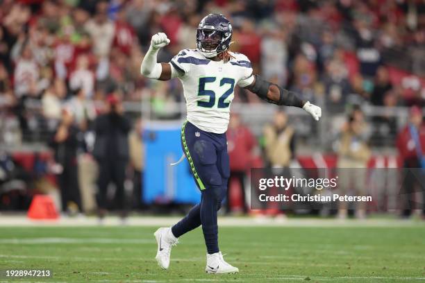 Linebacker Darrell Taylor of the Seattle Seahawks during the second half of the NFL game at State Farm Stadium on January 07, 2024 in Glendale,...