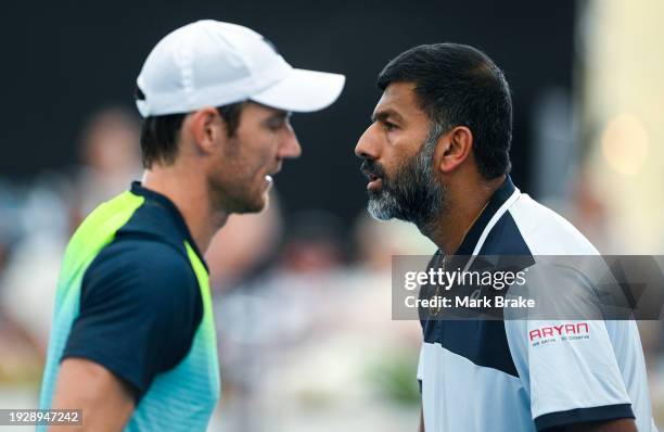 Matthew Ebden of Australia and Rohan Bopanna of India during their match against Rajeev Ram of the USA and Joe Salisbury of Great Britain in the 2024...