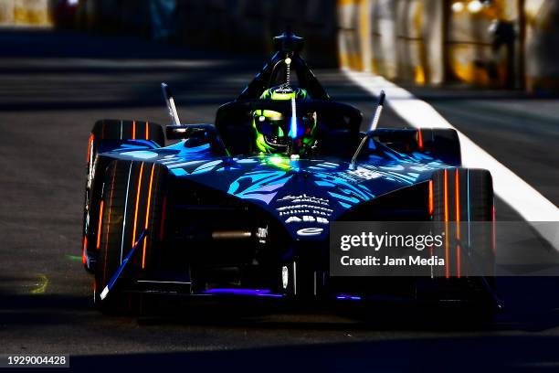 Olympic gold medalist Usain Bolt drives the Formula E racing car GENBETA during the 2024 Hankook Mexico City E-Prix first practice at Autodromo...