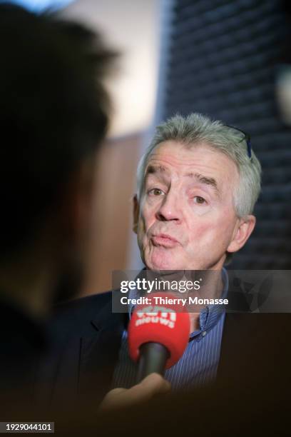 Irish businessman, CEO of Ryanair Michael O'Leary holds a press briefing on January 17, 2023 in Brussels, Belgium. Online booking platforms such as...