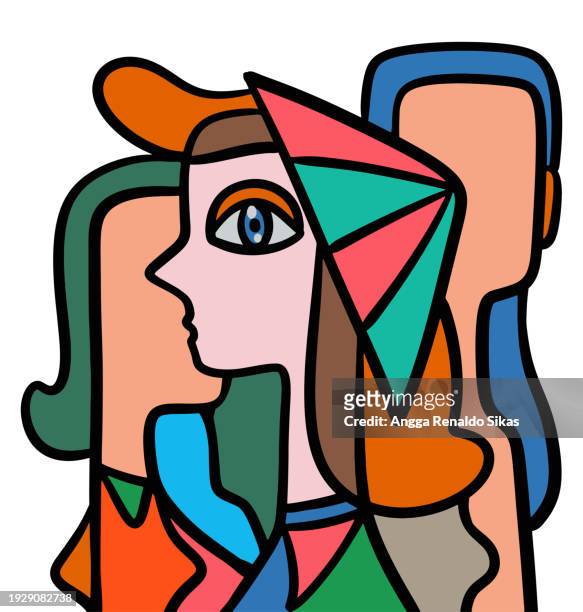 village girl with conical hat along with other women abstract art - asian style conical hat stock illustrations