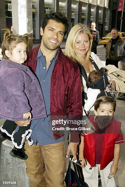 Lola and Mark Consuelos with wife Kelly Ripa and sons Joaquin and Michael arrive at the Opening Night for "A Year With Frog and Toad" at The Cort...