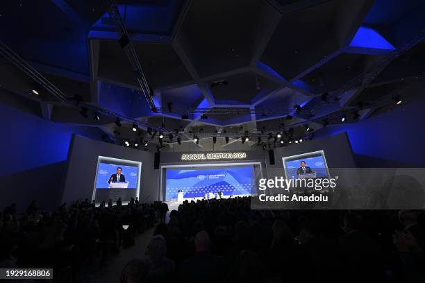 Li Qiang, Premier of the People's Republic of China, speaks during the World Economic Forum in Davos, Switzerland on January 16, 2024.