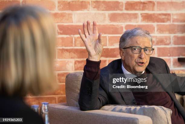 Bill Gates, co-chairman of the Bill and Melinda Gates Foundation, during an interview at Bloomberg House on the opening day of the World Economic...