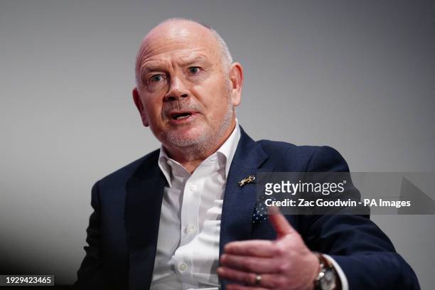 Chair of The British & Irish Lions and the Lions Women Ieuan Evans speaks to the media during a press conference at The Cinema in The Power Station,...