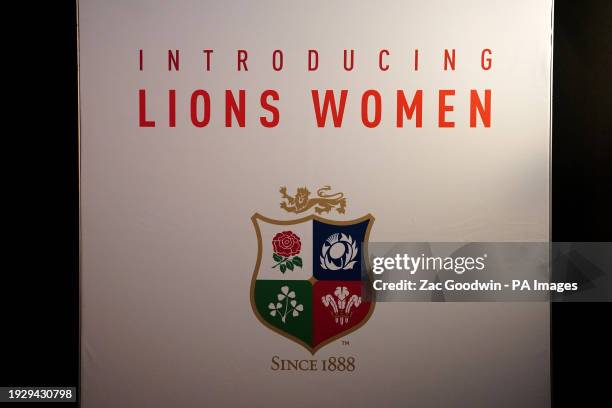 General view of Lions Women signage during a press conference at The Cinema in The Power Station, London. Picture date: Tuesday January 16, 2024.