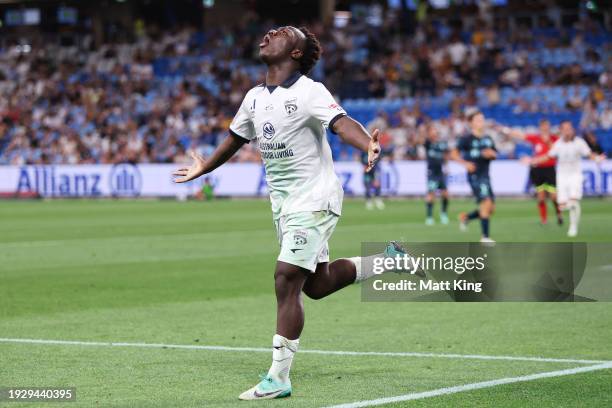 Nestory Irankunda of Adelaide United celebrates scoring a goal during the A-League Men round 12 match between Adelaide United and Sydney FC at...