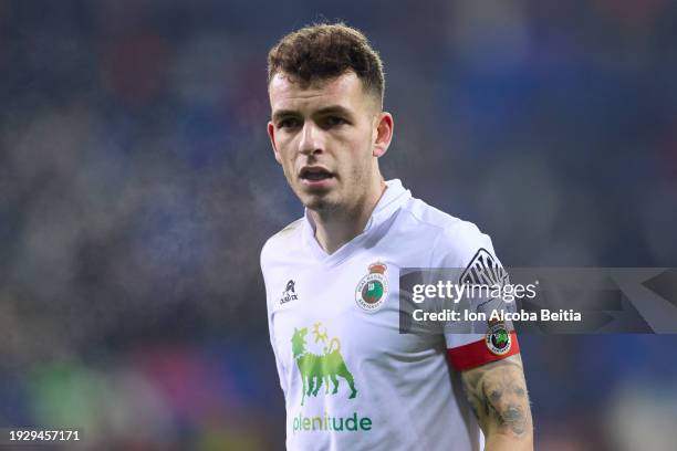 Inigo Vicente of Racing Club looks on during the LaLiga Hypermotion match between SD Eibar and Racing Club at Ipurua Municipal Stadium on January 12,...